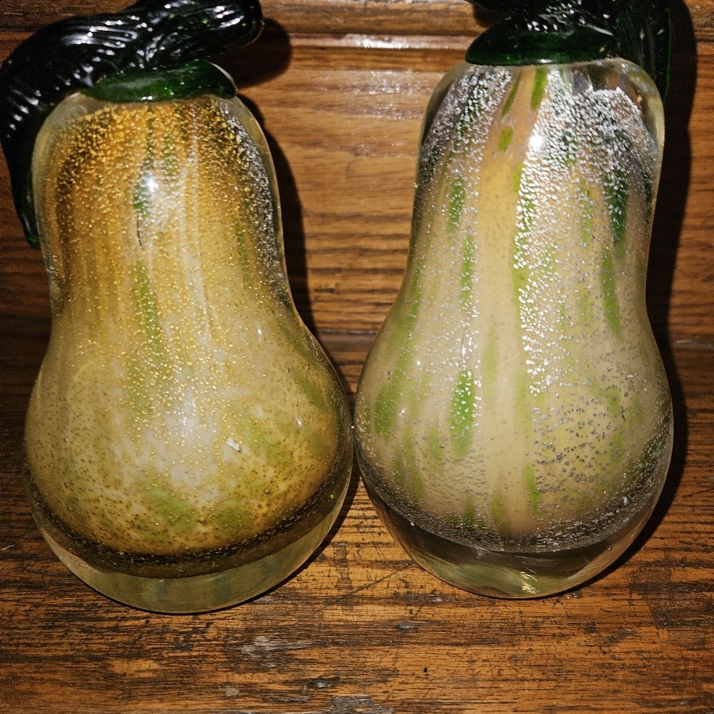 Elegant Glass Pears with Green Accents